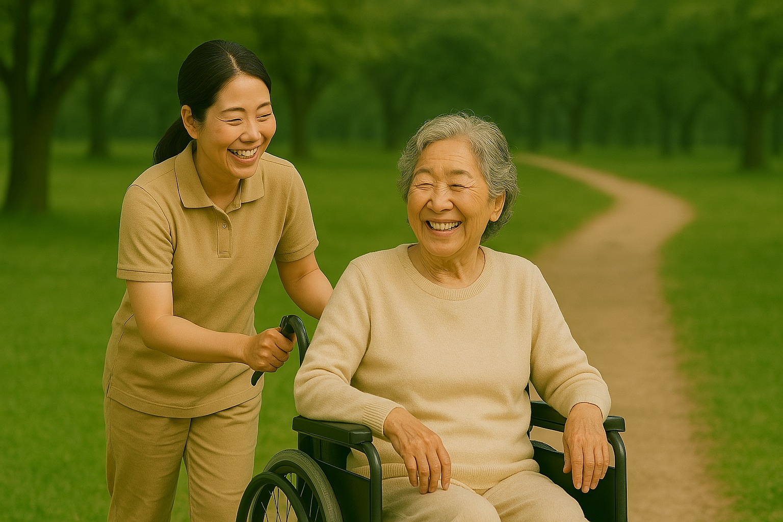 남성 어르신과 요양보호사